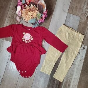 Garanimals Maroon And Gold Baby Toddler Girl Outfit Size 24M NWOT